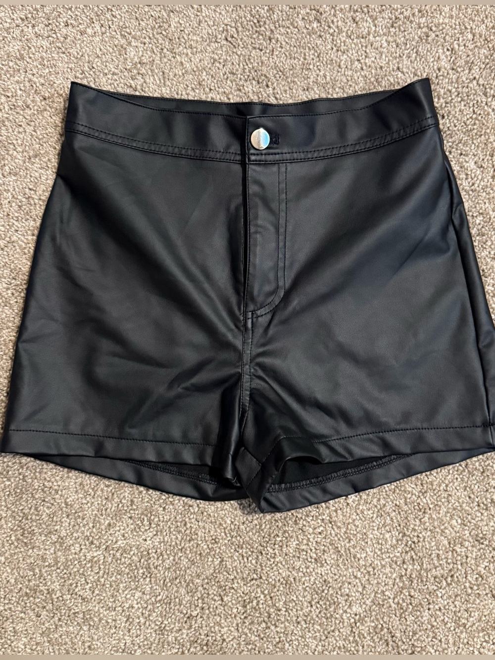 High-Rise Leather Black Women’s Shorts